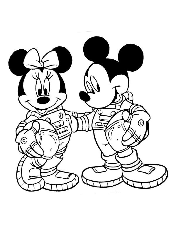 Astronotlar Mickey ve Minnie Mouse Boyama sayfası