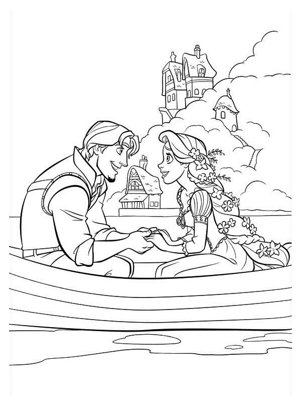 Flynn Rider ve Rapunzel aşık Boyama sayfası