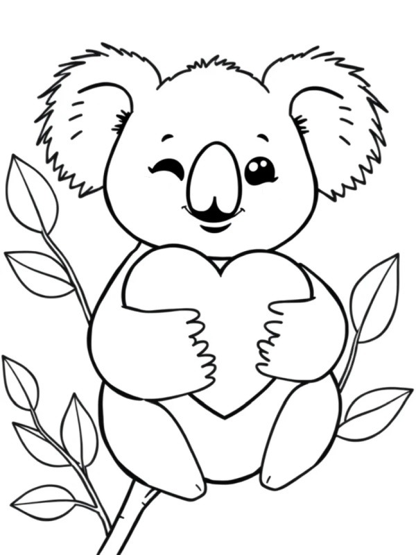 Kalpli Kawaii koala Boyama sayfası