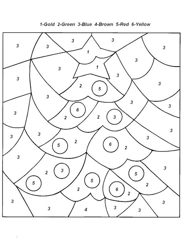 Numaralara göre renkli Noel ağacı Boyama sayfası