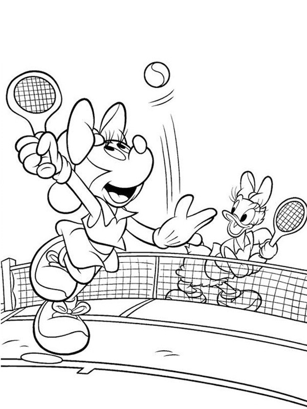 Minnie fare ve Daisy ördek tenis oynuyor Boyama sayfası