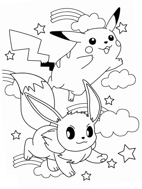 Pikachu ve Eevee Boyama sayfası