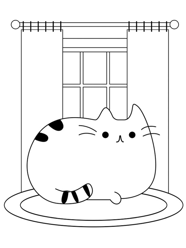 Pusheen Pencere Önünde Yatıyor Boyama sayfası